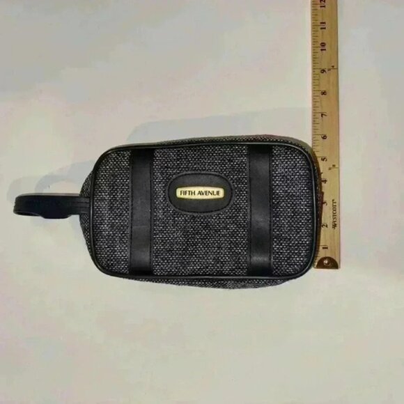 Vintage Fifth Avenue Blue Tweed Small Toiletry Makeup Cosmetic Bag Travel - Picture 3 of 8